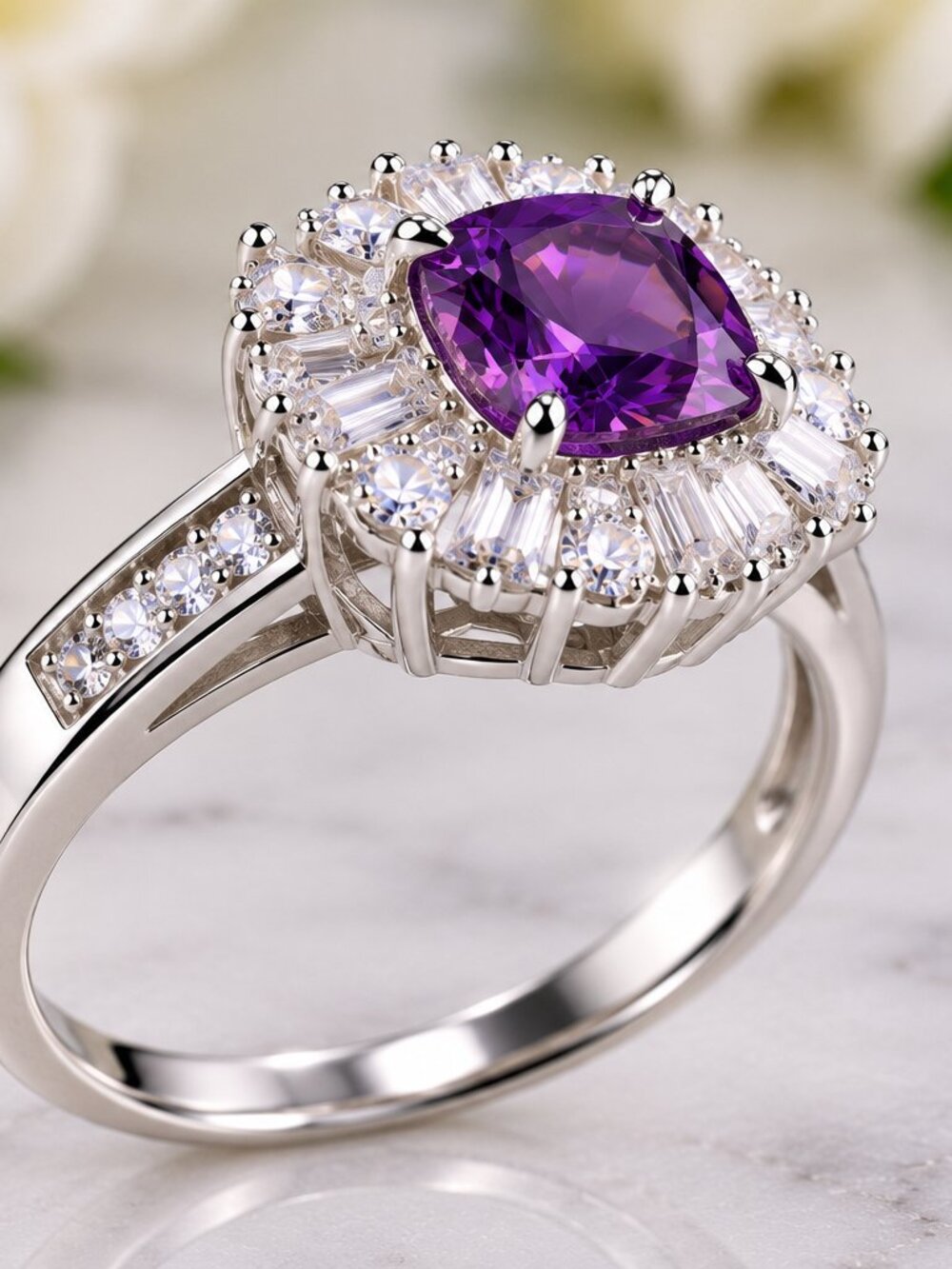 Charter Club Purple CZ Silver Plated Statement Ring Size 9 NWT